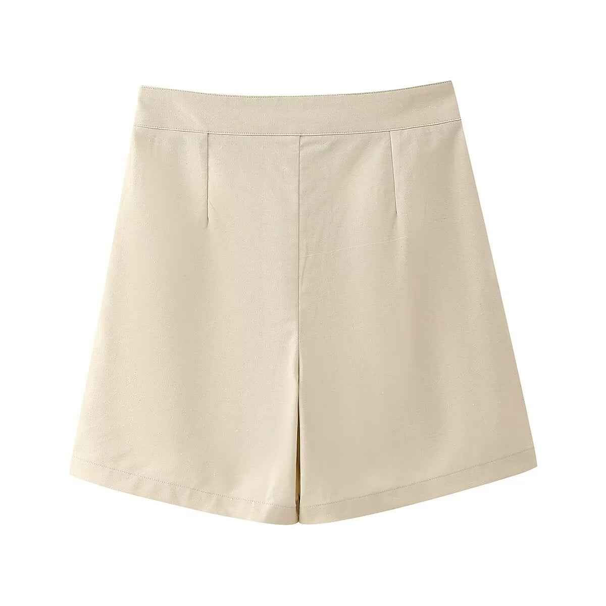 Women Clothing French Cotton Linen Two Piece Suit Slim Fit Sleeveless Waistcoat Vest High Waist Casual Shorts