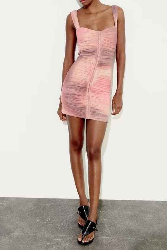 Spring Women Clothing Slim Print Silk Net Short Dress