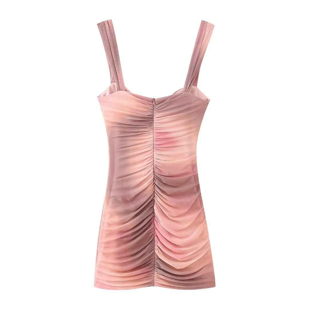 Spring Women Clothing Slim Print Silk Net Short Dress