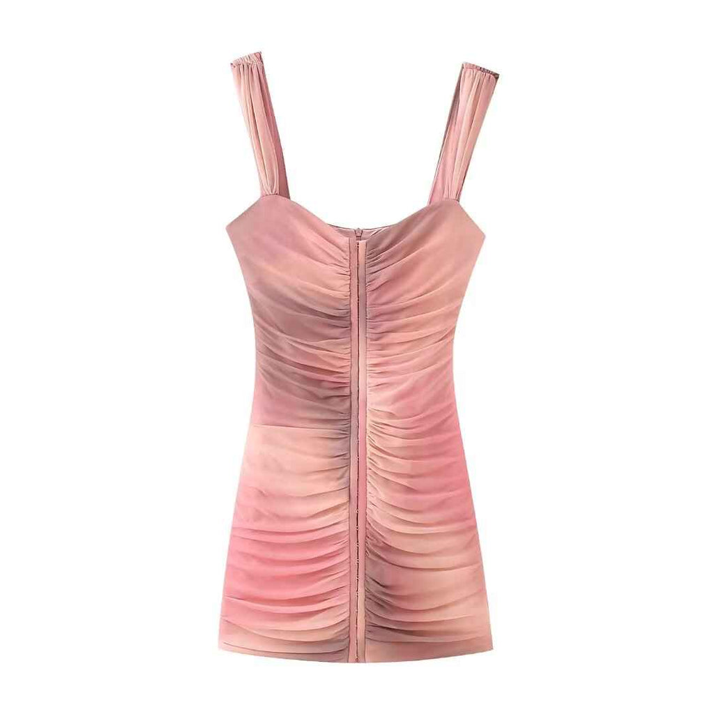 Spring Women Clothing Slim Print Silk Net Short Dress