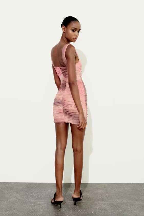 Spring Women Clothing Slim Print Silk Net Short Dress