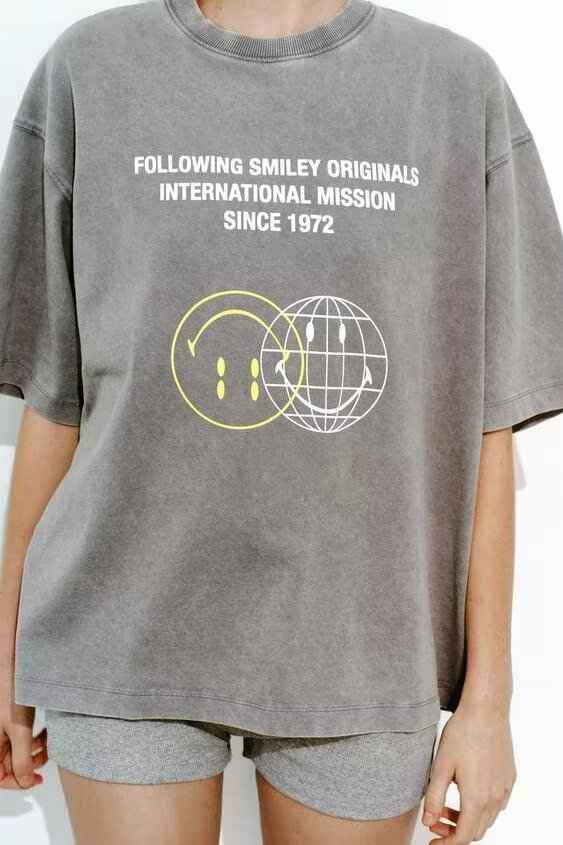 Summer Casual Comfortable round Neck Smiley Face Pattern Printed T shirt