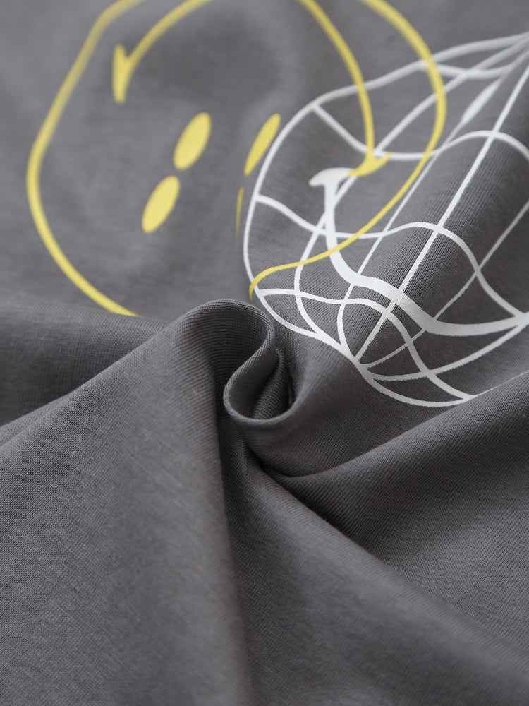 Summer Casual Comfortable round Neck Smiley Face Pattern Printed T shirt