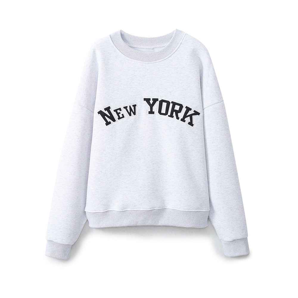 Spring Women Embroidered Flannel round Neck Sweatshirt for Women