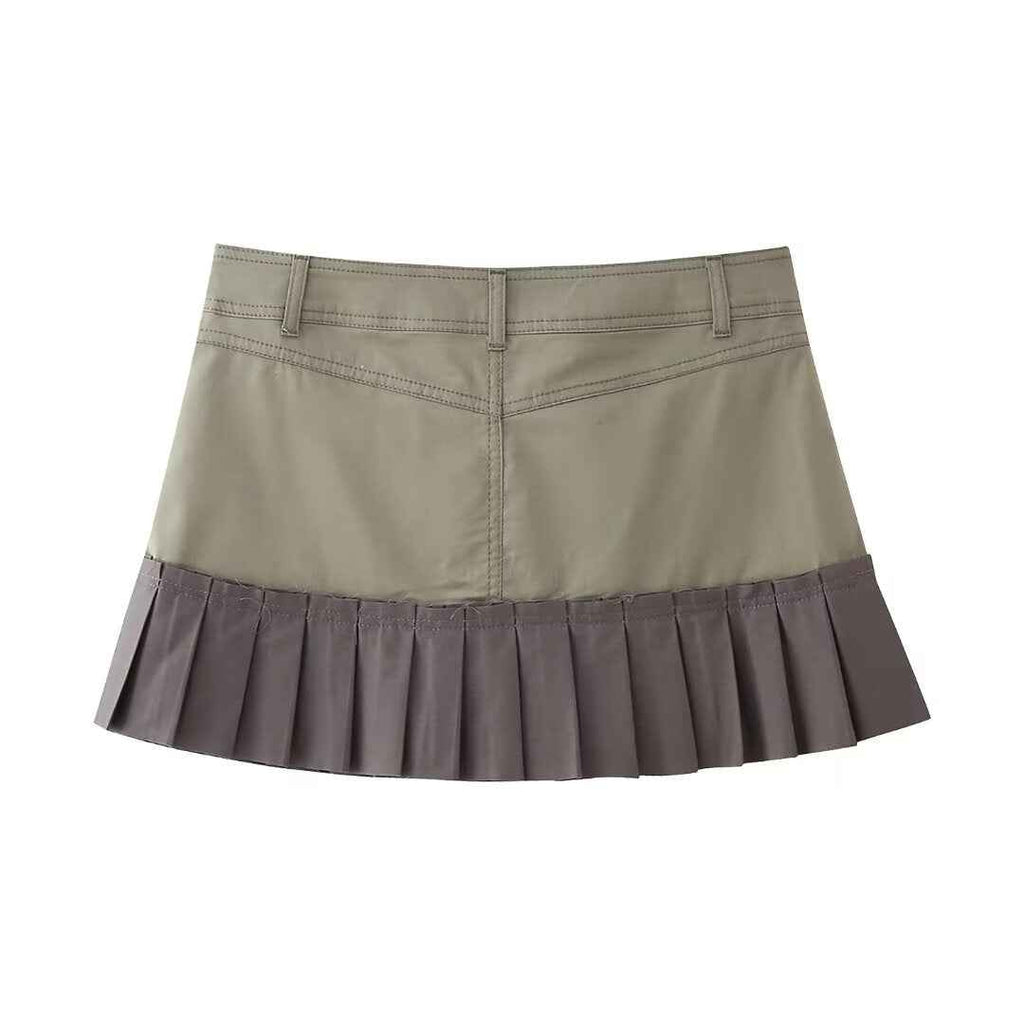 Women Clothing Slim Army Green Pleated Skirt