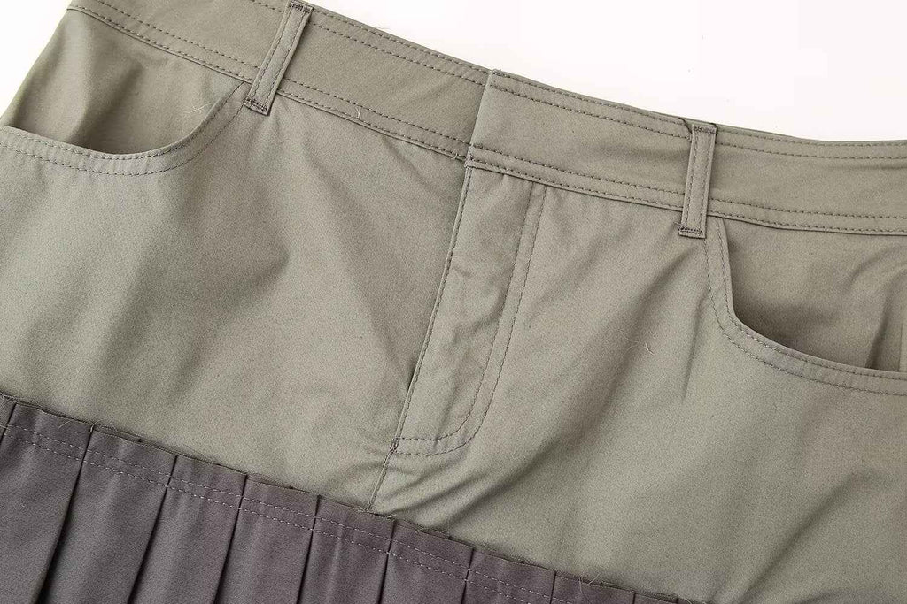 Women Clothing Slim Army Green Pleated Skirt