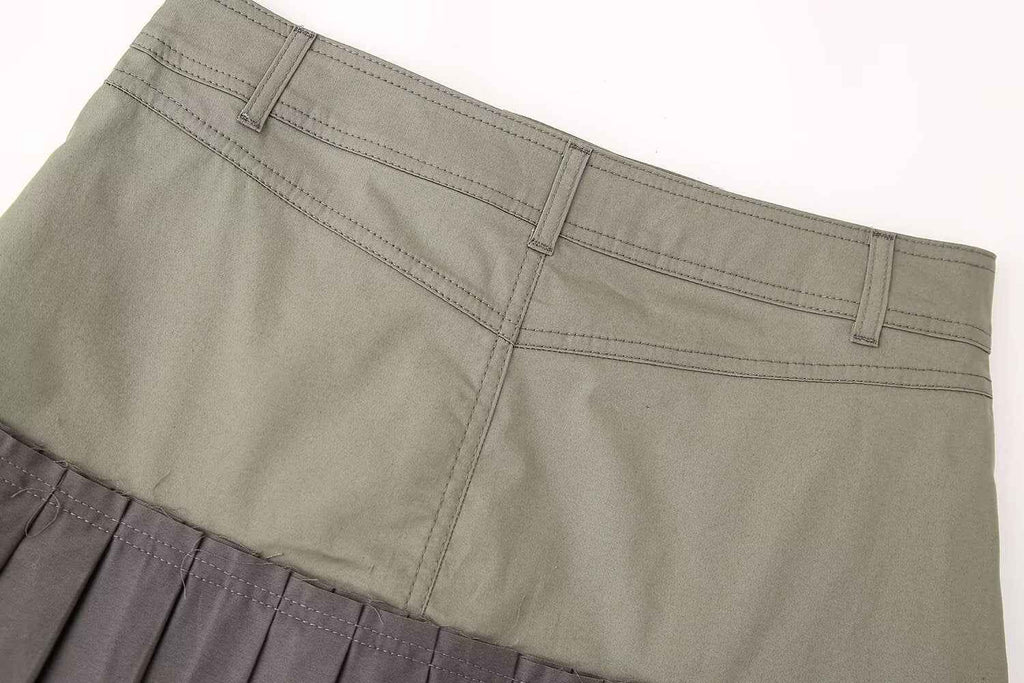 Women Clothing Slim Army Green Pleated Skirt