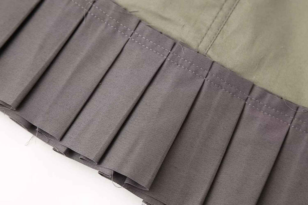 Women Clothing Slim Army Green Pleated Skirt