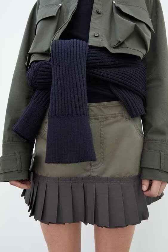 Women Clothing Slim Army Green Pleated Skirt