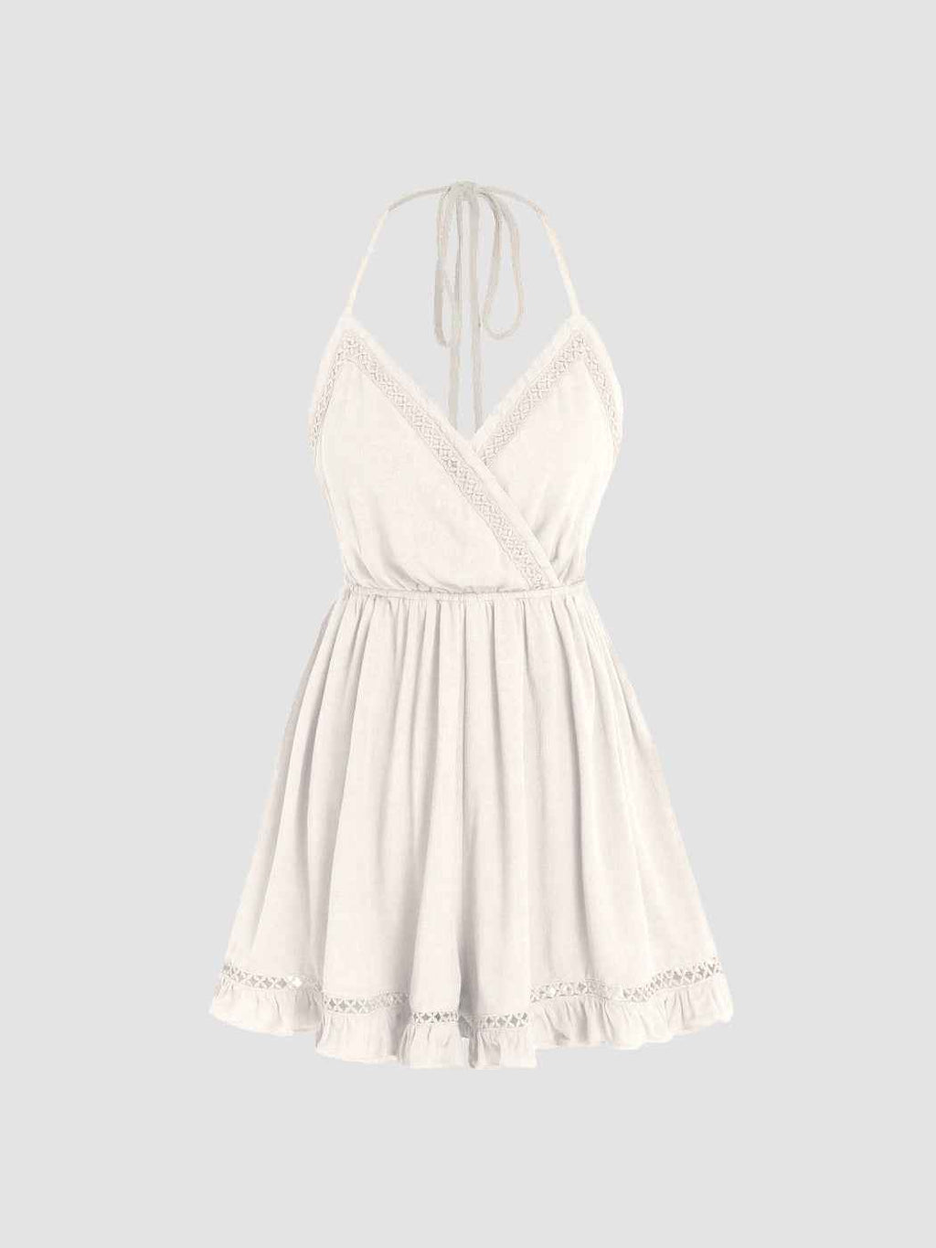 Women Clothing V Neck With Shoulder Straps Bare Back Lace Casual Vacation Romper