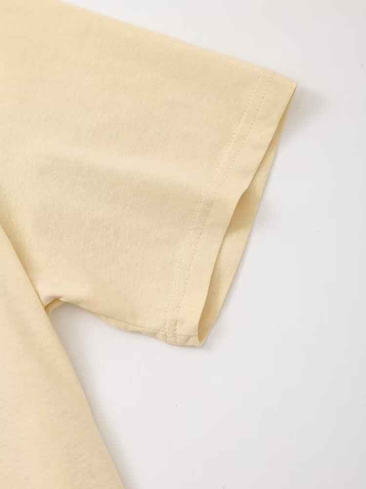 Women Clothing French All Match Printed Washing Effect T shirt