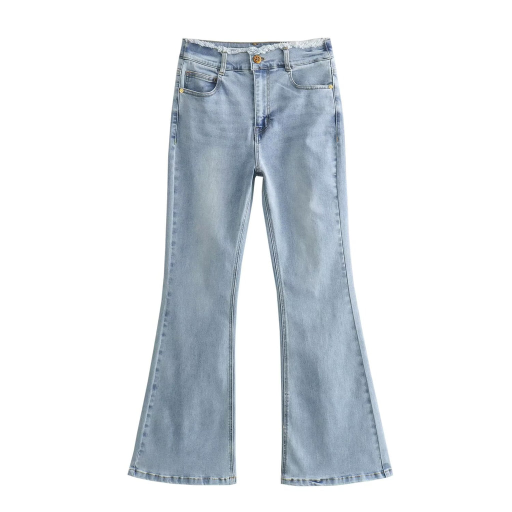 Spring Women Clothing Casual Retro Bell Bottom Pants Jeans Trousers - ALZO