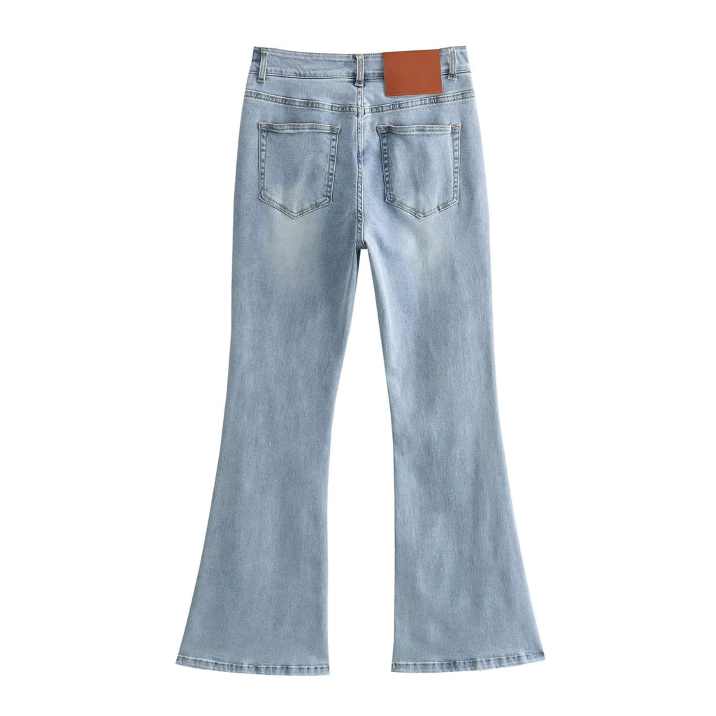 Spring Women Clothing Casual Retro Bell Bottom Pants Jeans Trousers - ALZO