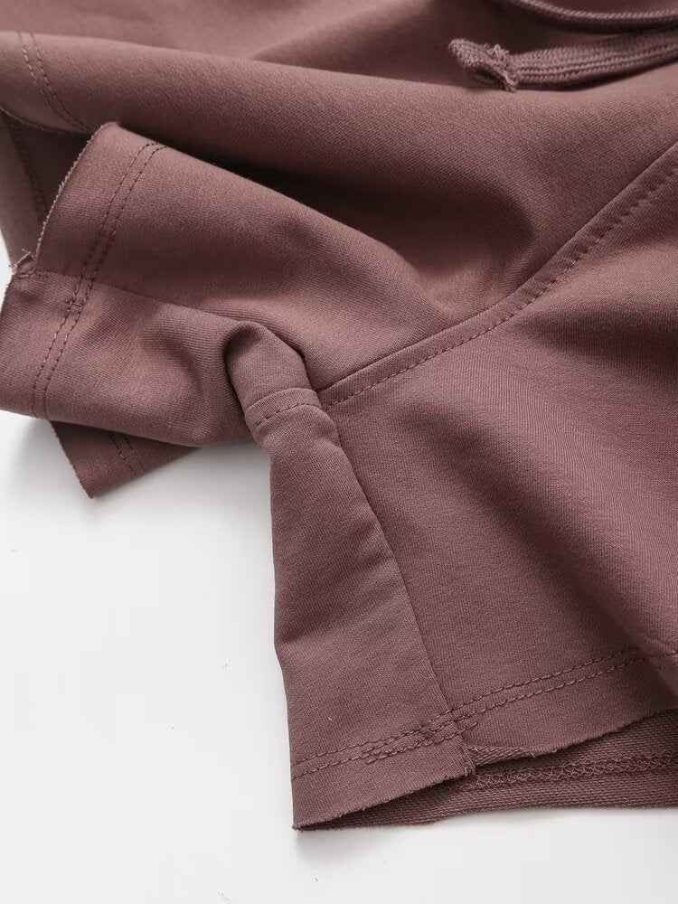 Spring Ribbed Flannel Sweatshirt Short Sleeve T Shirt Washing Effect Flannel Shorts Suit
