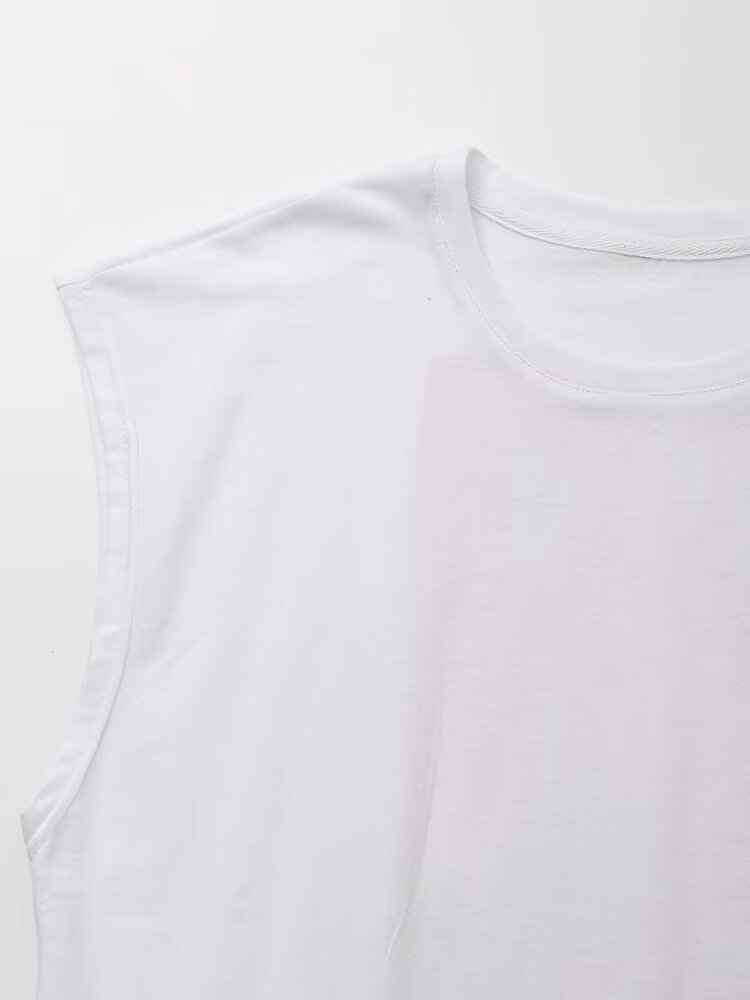 Summer Women Clothing Stylish Simple round Neck Sleeveless Printed T shirt