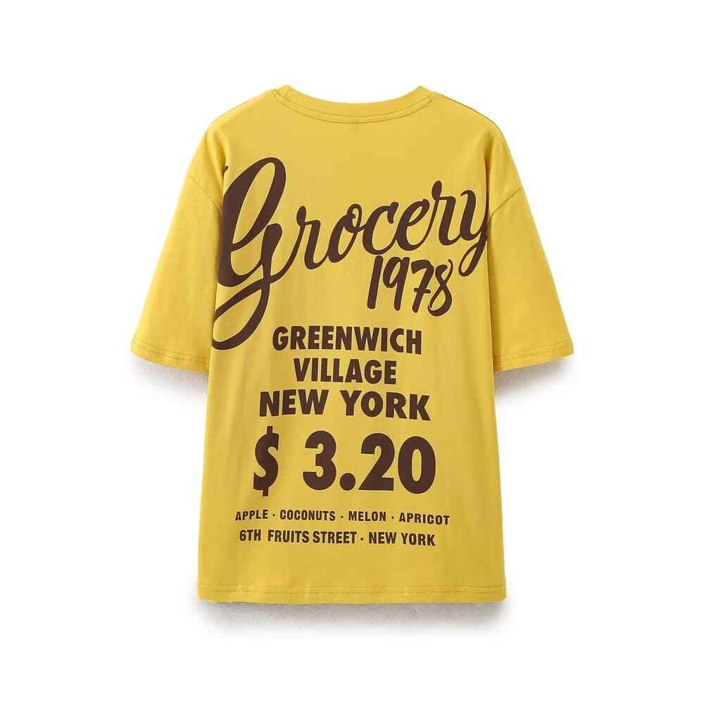 Summer Women Clothing Casual Simple All Match Printed Cotton T shirt