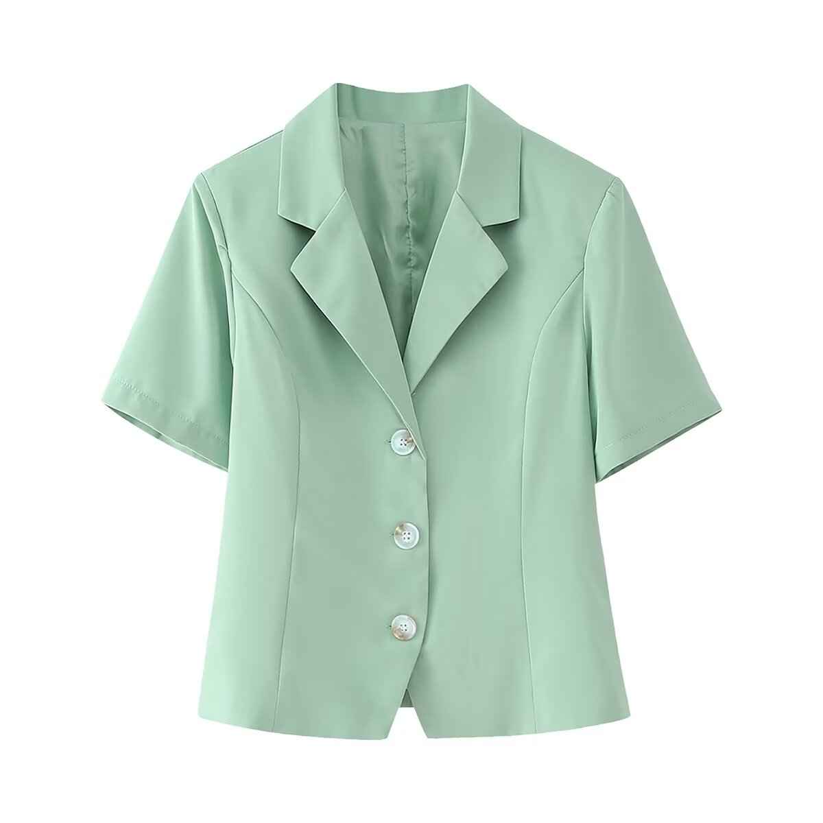 Collared Single Breasted Short Sleeve Top High Waist Pleated Skirt Set