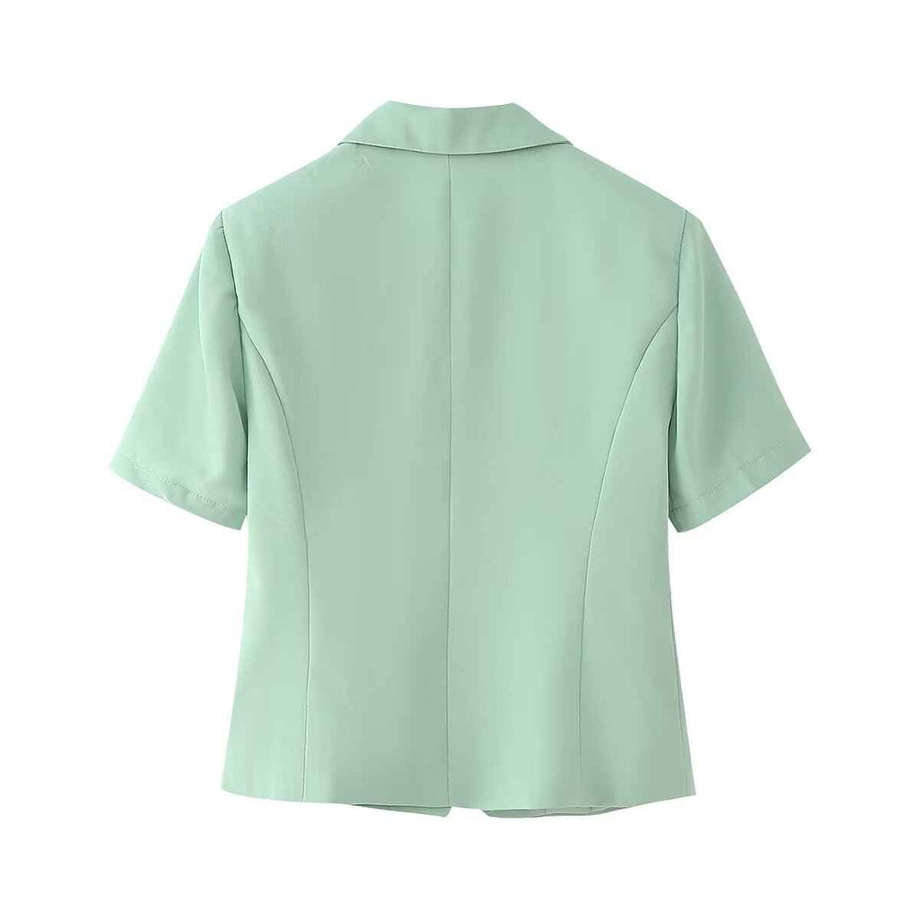 Collared Single Breasted Short Sleeve Top High Waist Pleated Skirt Set