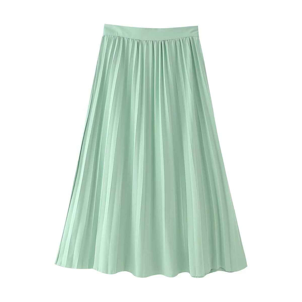 Collared Single Breasted Short Sleeve Top High Waist Pleated Skirt Set