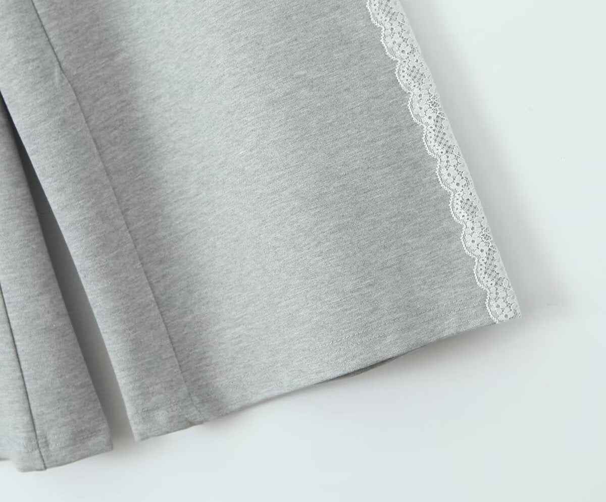 Sweet Spicy Design Lace Edge Stitching Straight Casual Pants Summer Low Waist Slim Wide Leg Pants for Women