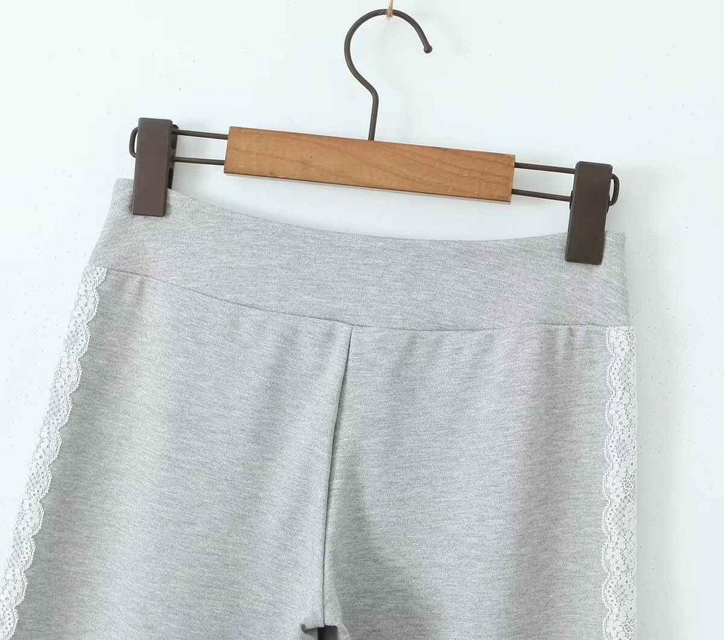 Sweet Spicy Design Lace Edge Stitching Straight Casual Pants Summer Low Waist Slim Wide Leg Pants for Women