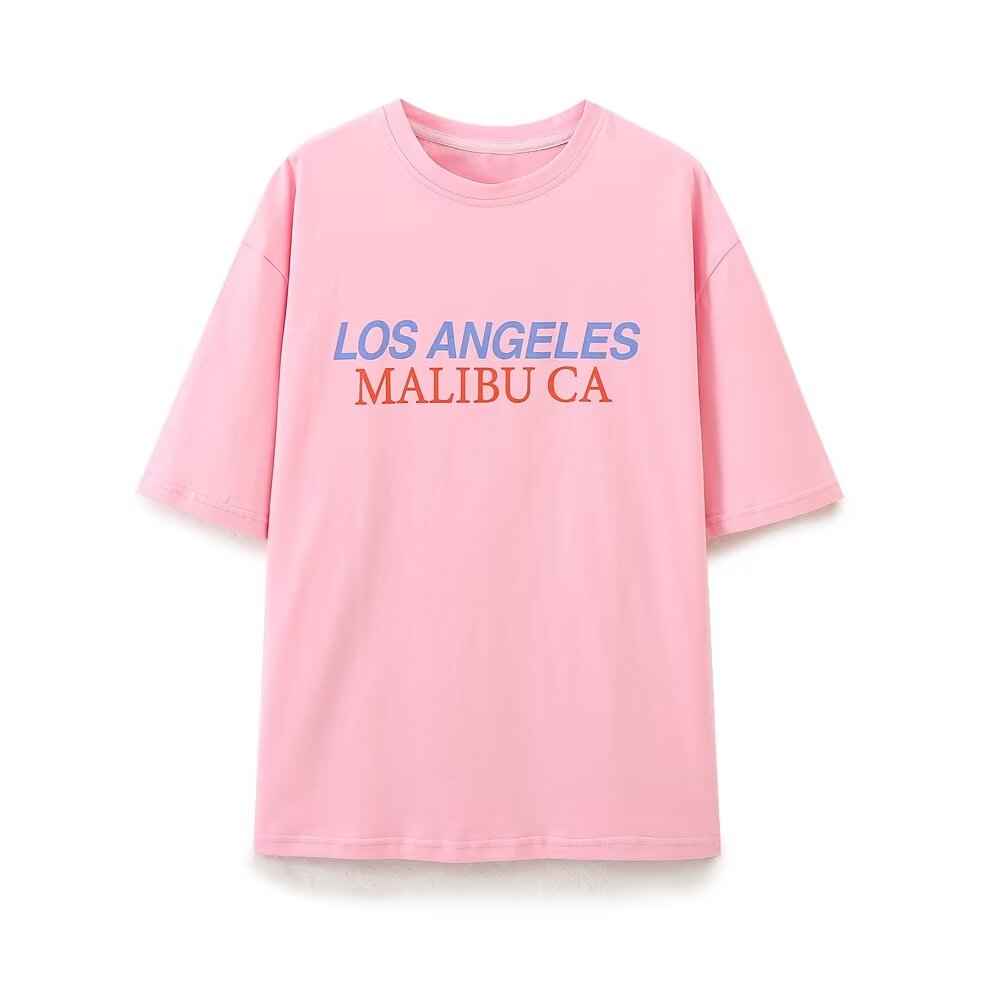 Summer Women Clothing Stylish Simple Pink Printed T shirt