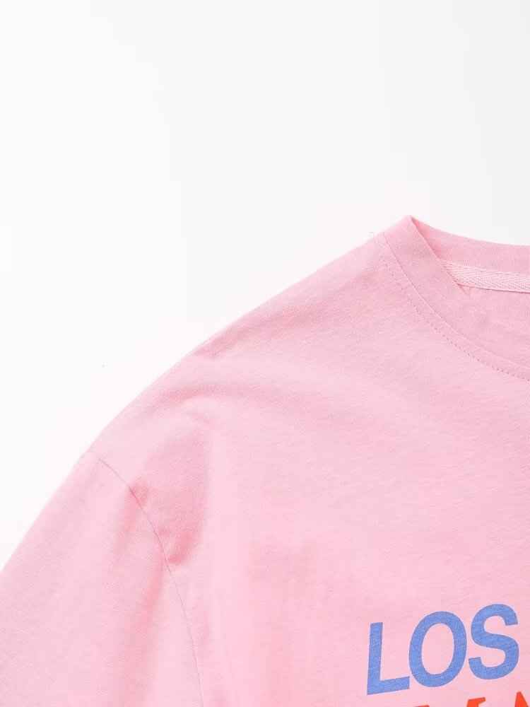 Summer Women Clothing Stylish Simple Pink Printed T shirt