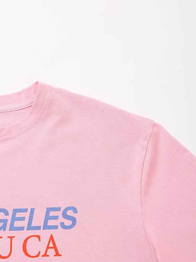 Summer Women Clothing Stylish Simple Pink Printed T shirt