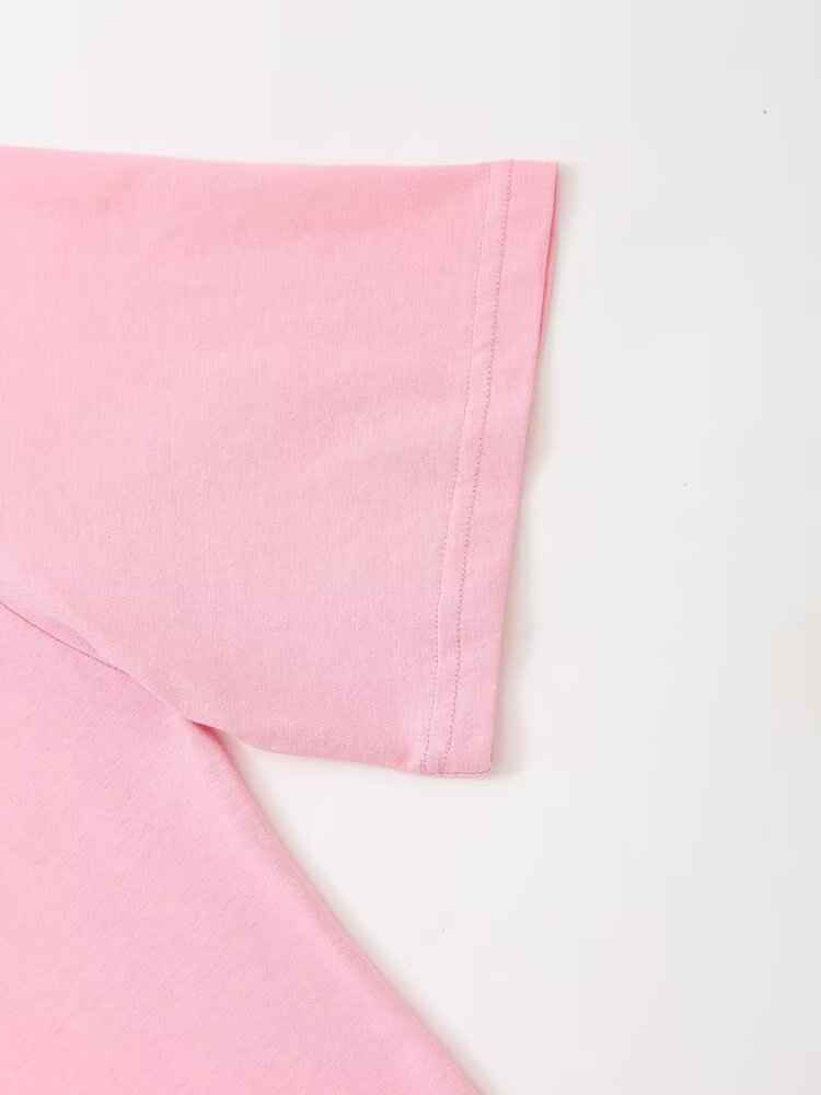 Summer Women Clothing Stylish Simple Pink Printed T shirt