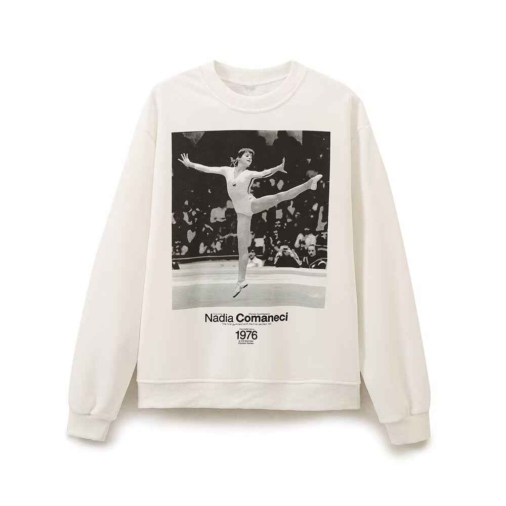 Women Print Sweatshirt Long Sleeve Autumn Winter Simplicity Casual Slimming Top