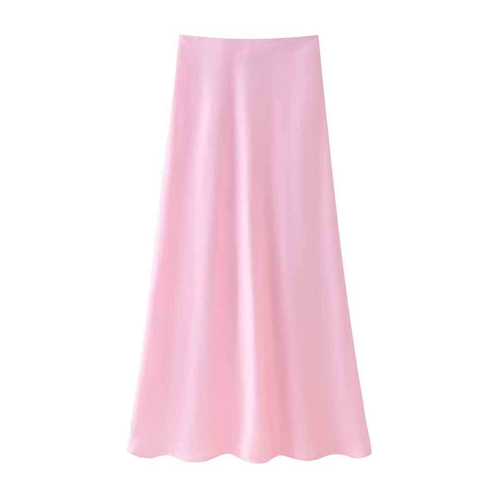 Autumn Women Silk Satin Textured Skirt Set