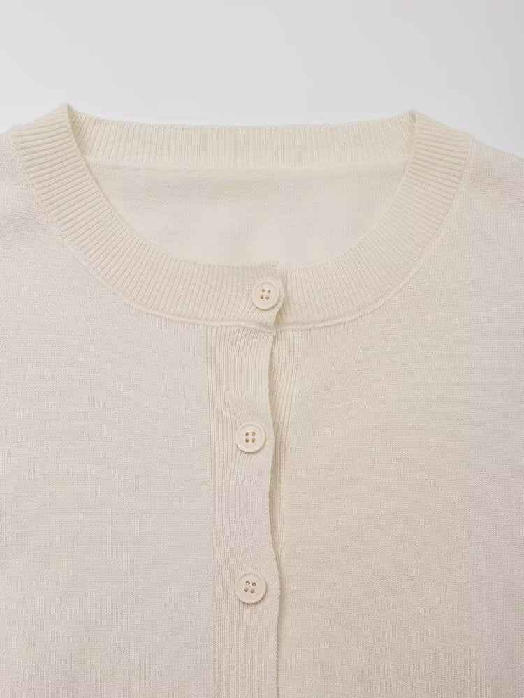 Round Neck Knitted Cardigan Short Sleeve Small Top Anti Exposure Half Length Pleated Three Piece Skirt Sets