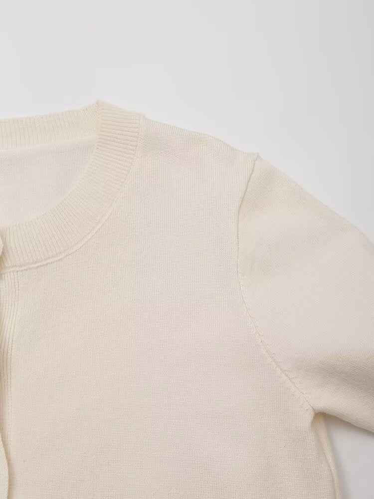 Round Neck Knitted Cardigan Short Sleeve Small Top Anti Exposure Half Length Pleated Three Piece Skirt Sets