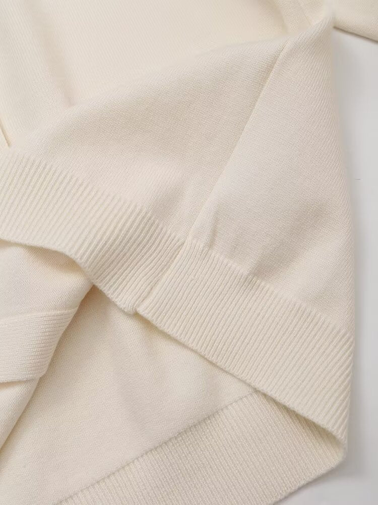 Round Neck Knitted Cardigan Short Sleeve Small Top Anti Exposure Half Length Pleated Three Piece Skirt Sets - ALZO