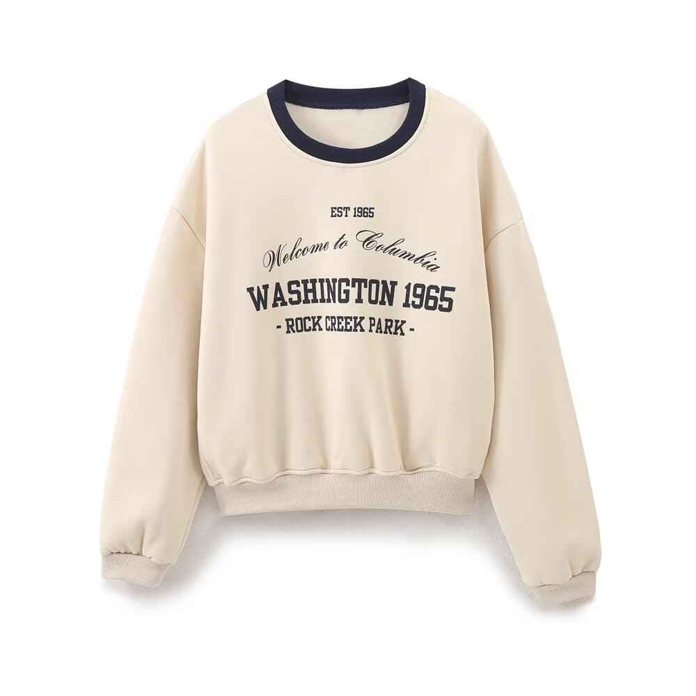 College Loose All Match Letters Printed round Neck Long Sleeve Sweatshirt