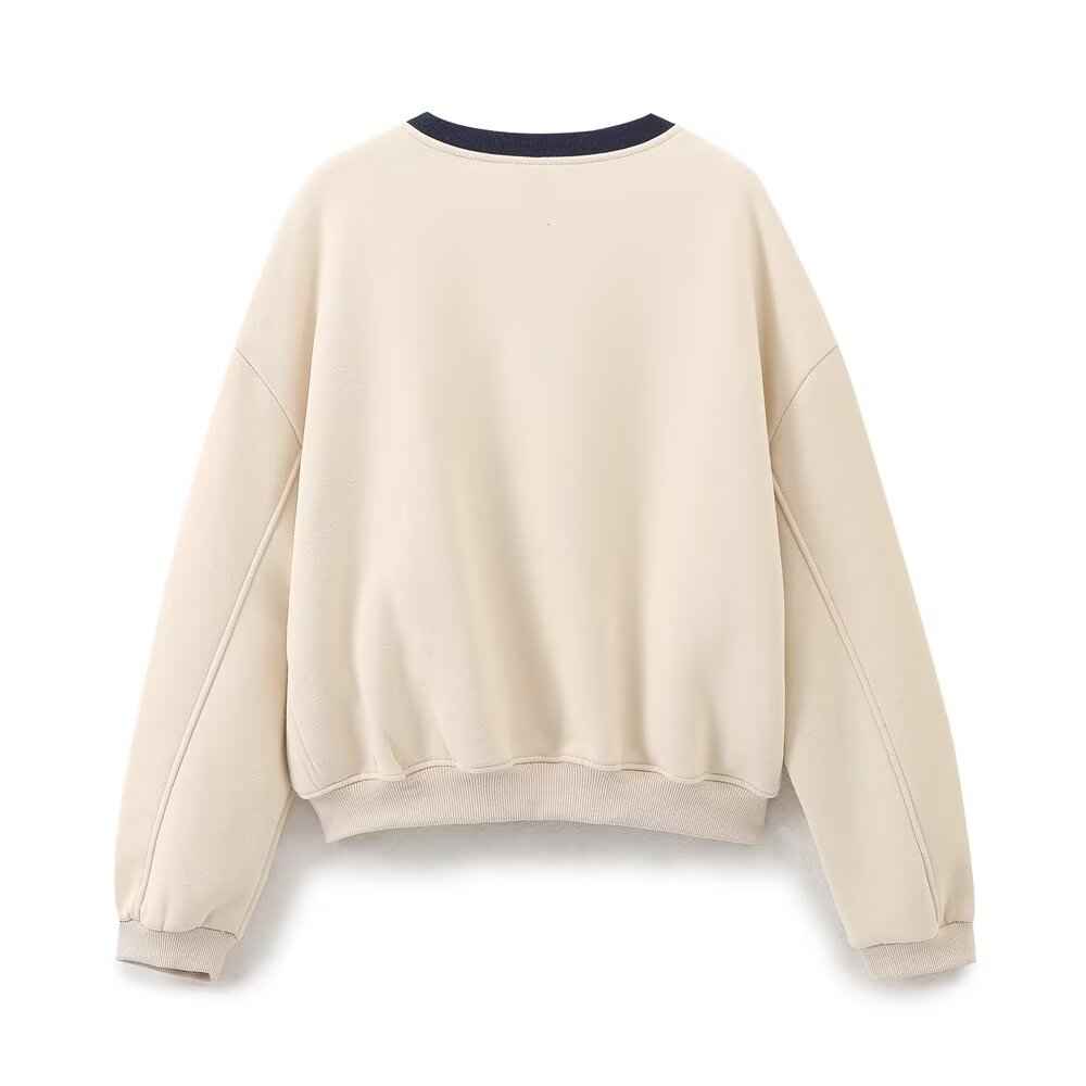 College Loose All Match Letters Printed round Neck Long Sleeve Sweatshirt