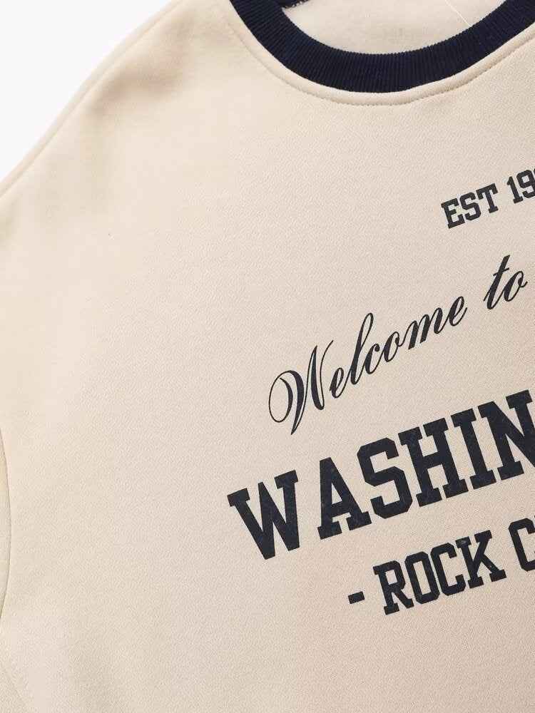 College Loose All Match Letters Printed round Neck Long Sleeve Sweatshirt