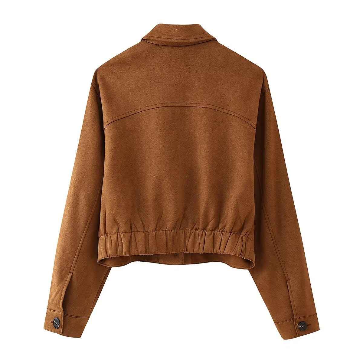 Fall Women Clothing Simple Suede Fabric Jacket Coat Skirt Set
