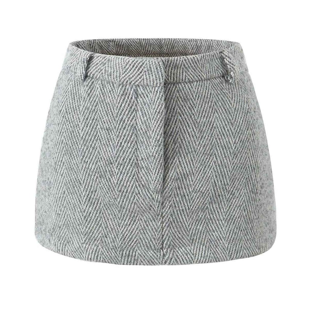 Autumn Winter Two Colors Woolen Coat A line High Waist Skirt Set