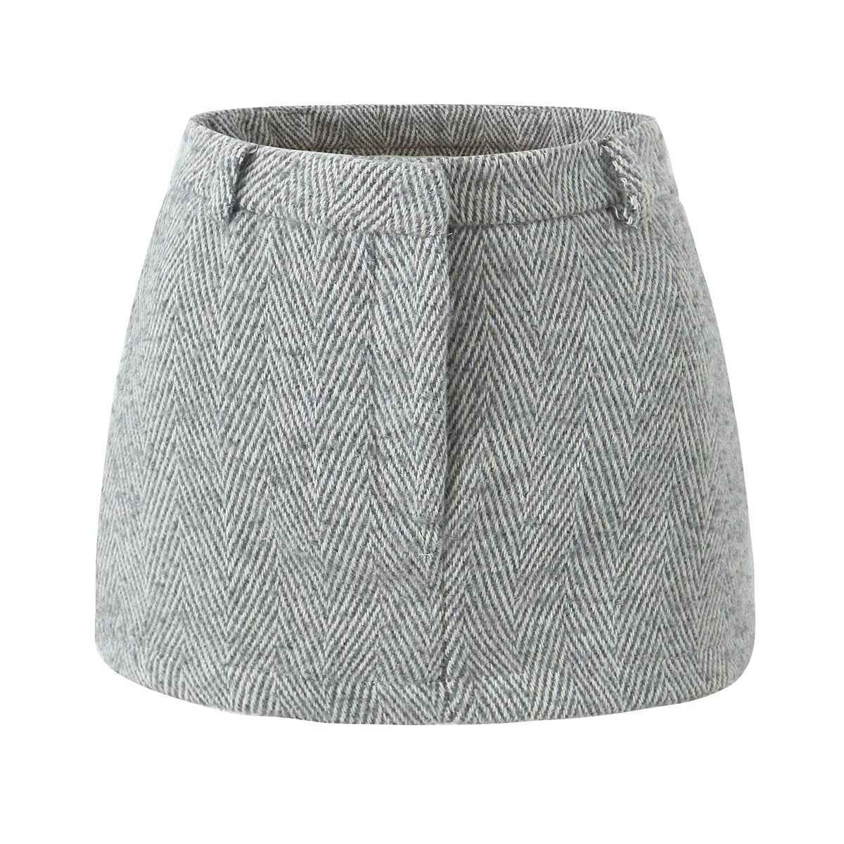 Autumn Winter Two Colors Woolen Coat A line High Waist Skirt Set