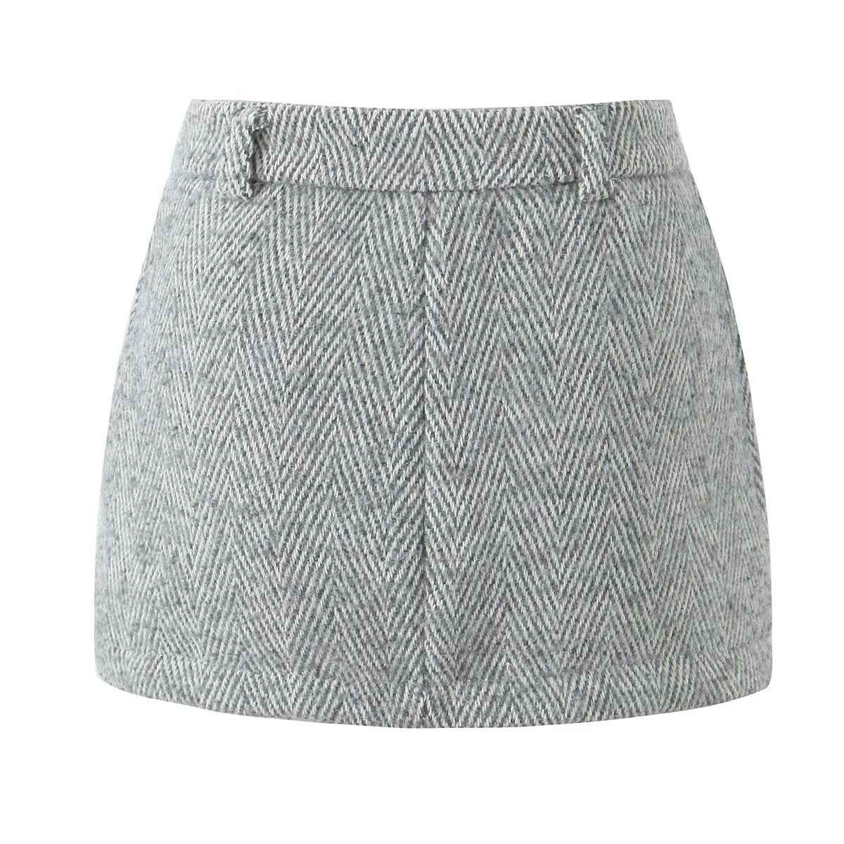 Autumn Winter Two Colors Woolen Coat A line High Waist Skirt Set
