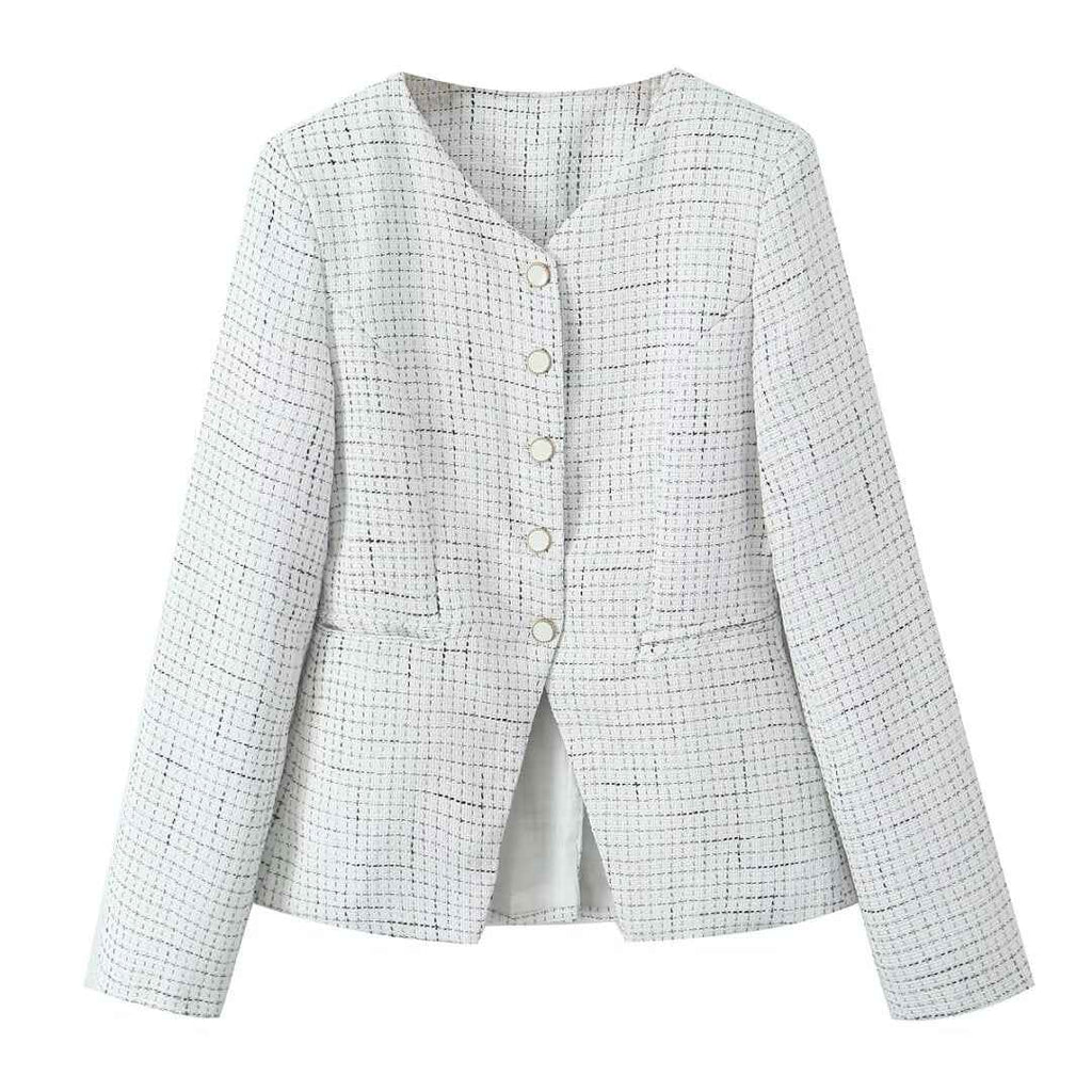 Fall Tweed Plaid Waist Tight Blazer High Waist Skirt Women Clothing