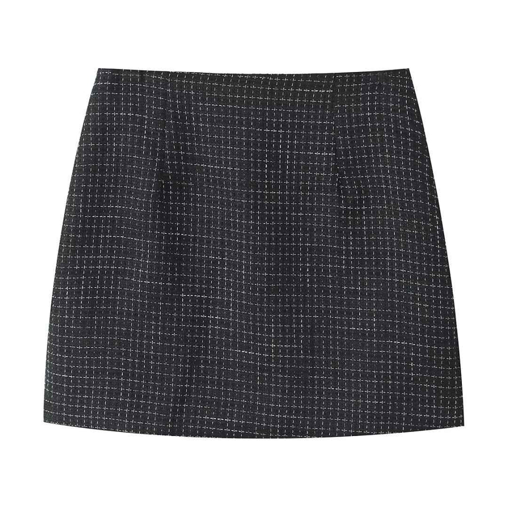Fall Tweed Plaid Waist Tight Blazer High Waist Skirt Women Clothing