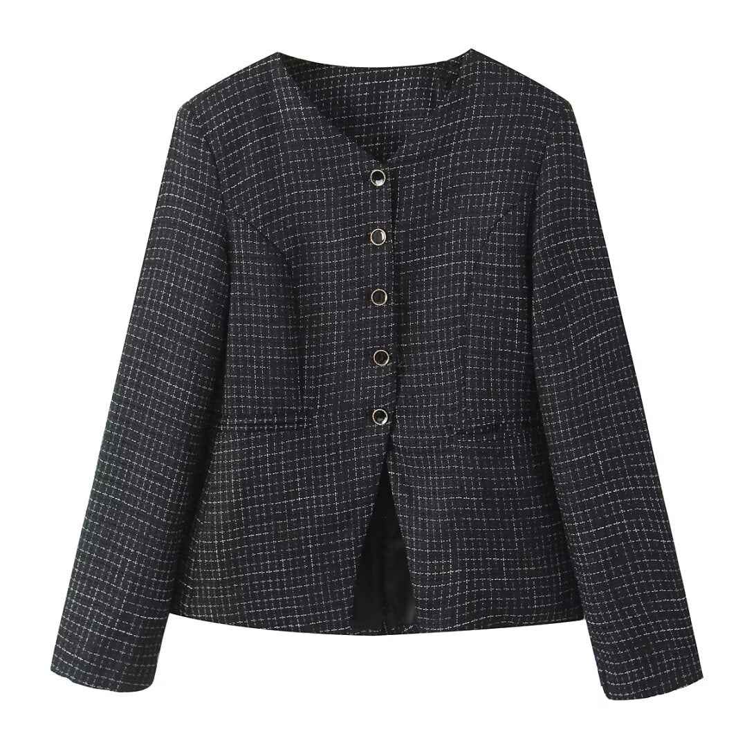 Fall Tweed Plaid Waist Tight Blazer High Waist Skirt Women Clothing