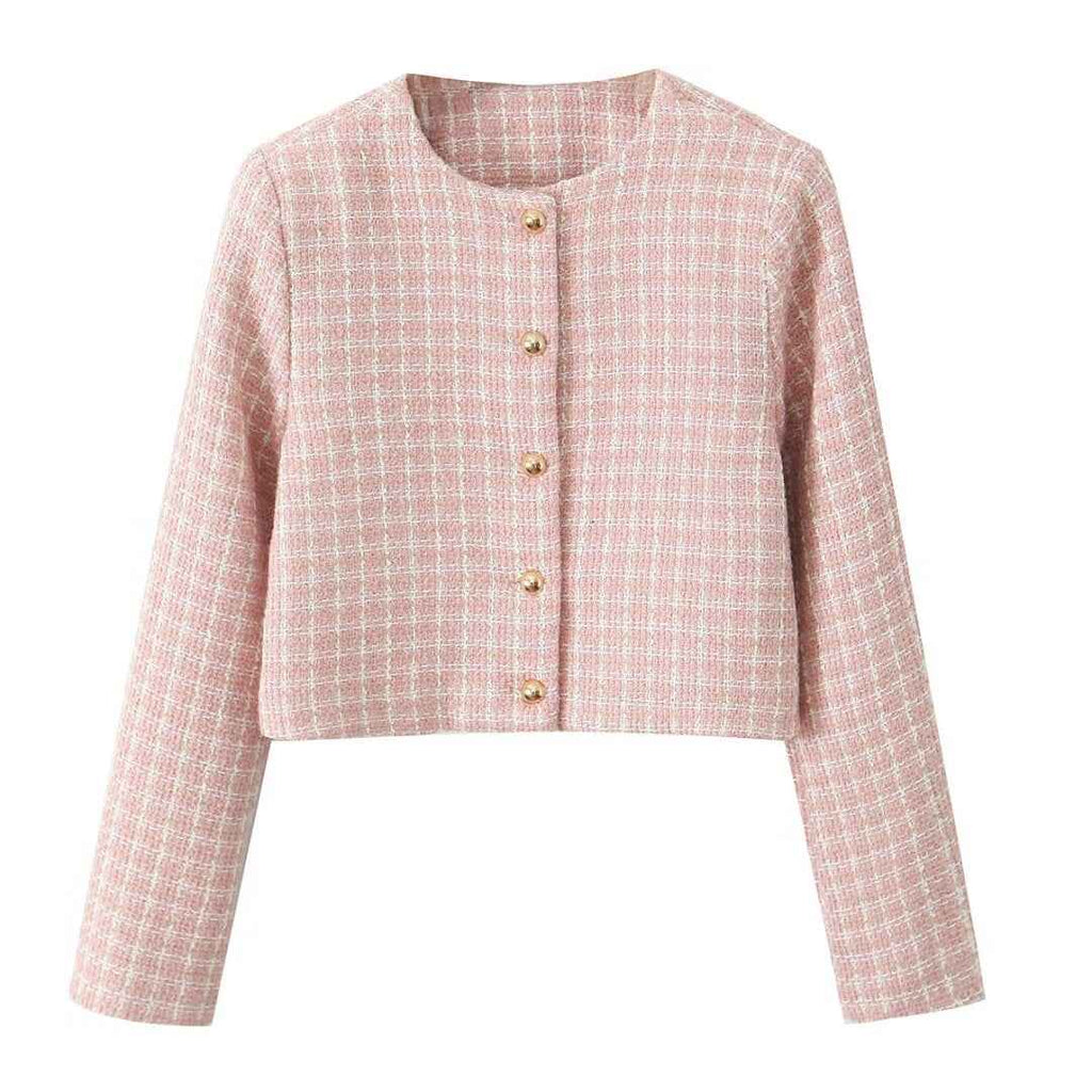 Fall French Classic Tweed Plaid Coat High Waist Shorts Sweet Two Piece Set