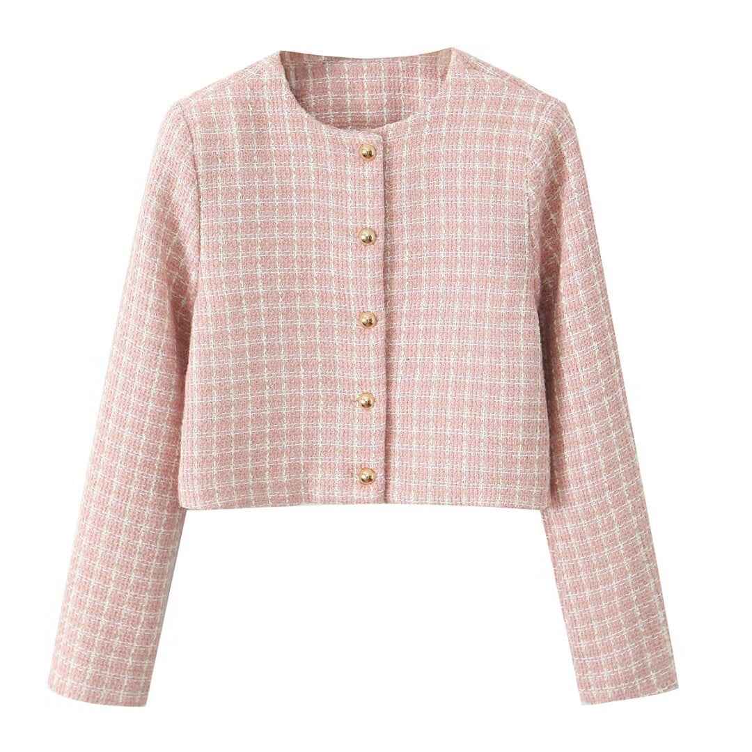 Fall French Classic Tweed Plaid Coat High Waist Shorts Sweet Two Piece Set