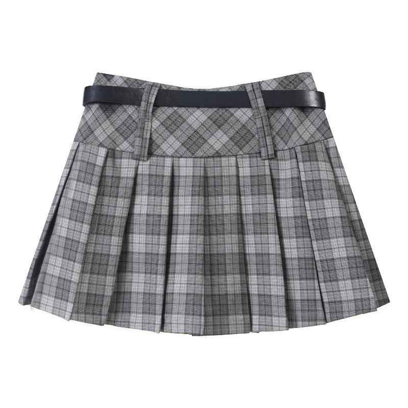 Retro Plaid Skirt Women Early Autumn Preppy High Waist Slimming Pleated Skirt Anti Exposure Short Skirt