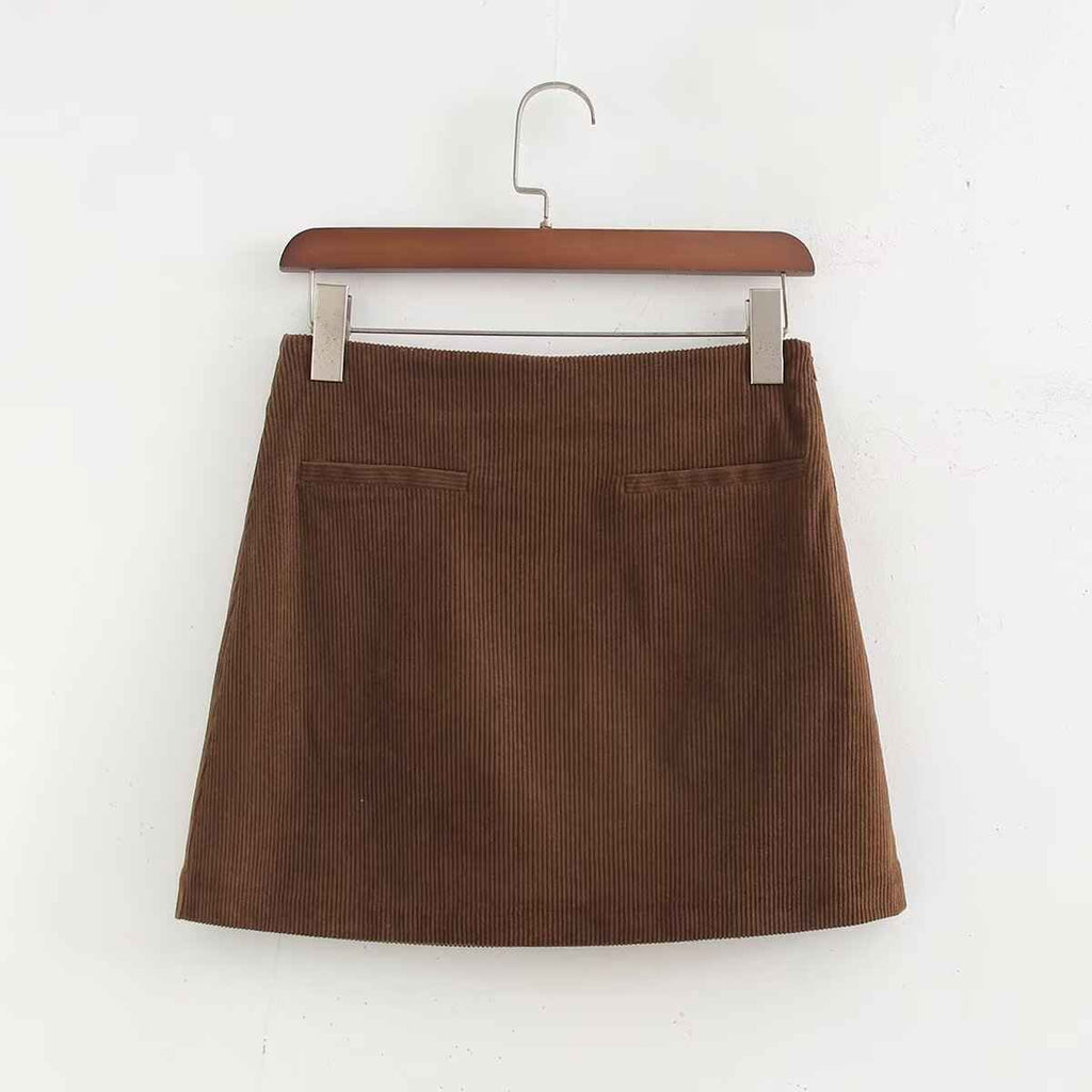 Women Clothing Stylish Simple Corduroy Sheath Skirt Mini A line Skirt