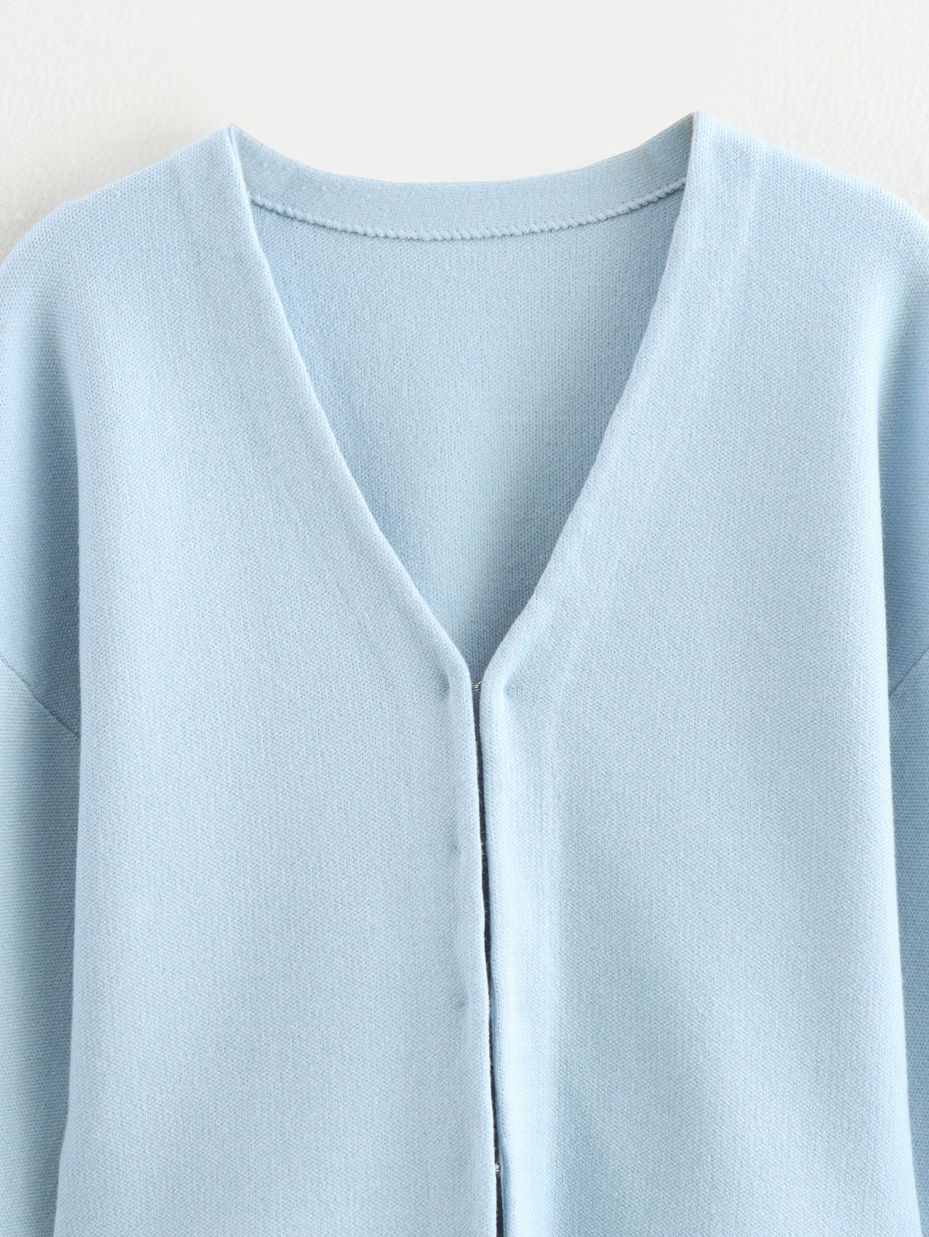 Women Clothing V neck Long Sleeve Simple Knitting Slim Jacket Plain Stitch Mini Skirt - ALZO