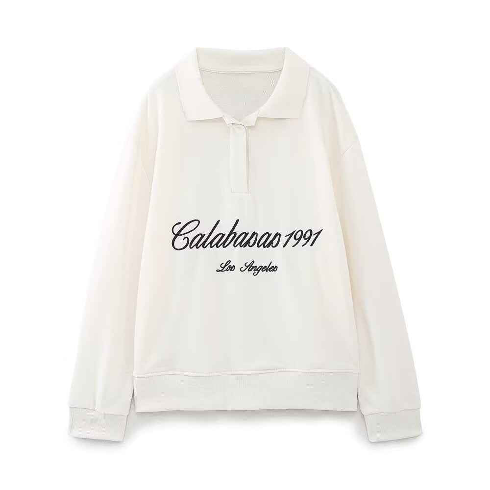 Spring Casual Collared Classic Printed All Matching Sweatshirt
